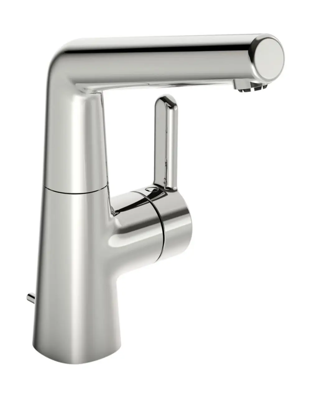 Einhebelmischer in glänzendem Chrom-Finish von HANSA. Der Wasserhahn hat eine schlanke Form und einen seitlichen Hebel zur Temperatur- und Mengeneinstellung. Ideal für Waschtische.